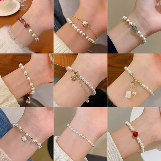 Elegant Geometric Alloy Copper Plating Artificial Pearls Women's Bracelets