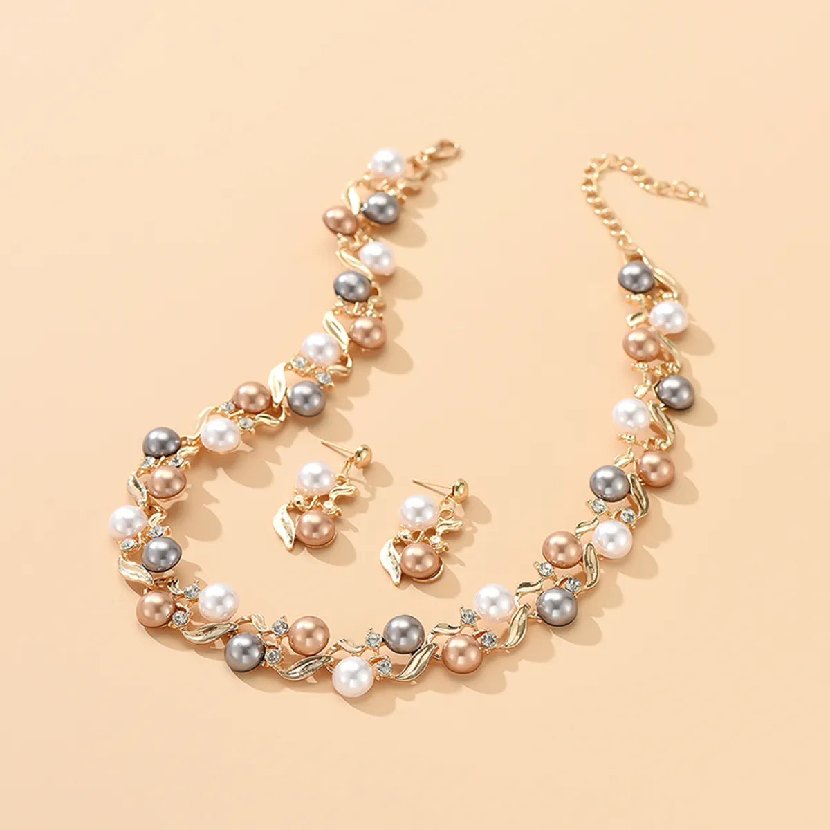 Elegant Geometric Alloy Inlay Artificial Pearls Earrings Necklace 1 Set