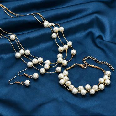 Elegant Geometric Alloy Plating Artificial Pearls Women's Bracelets Earrings Necklace 1 Set