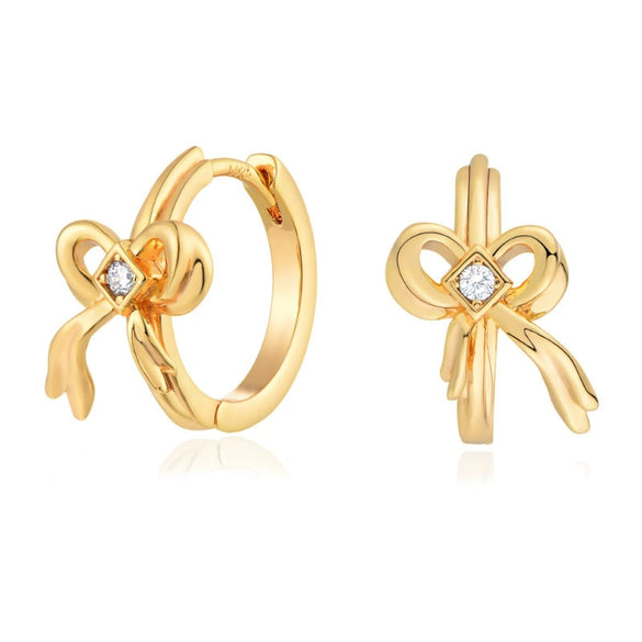 Elegant Geometric Bowknot Earrings For Women Copper Electroplated With Zirconia High End Everyday Fashion Jewelry