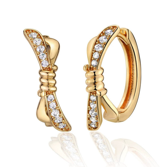 Elegant Geometric Bowknot Earrings For Women Copper Electroplated With Zirconia High End Everyday Fashion Jewelry