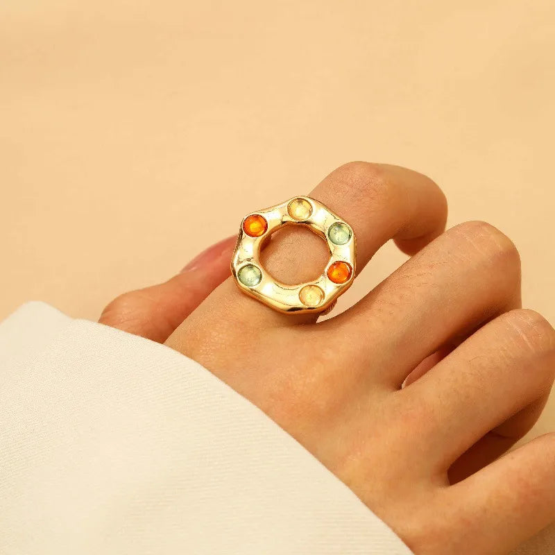 Elegant Geometric Color Block Alloy Women'S Open Rings