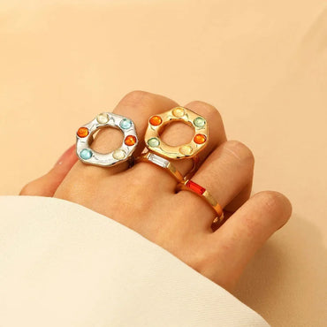 Elegant Geometric Color Block Alloy Women'S Open Rings