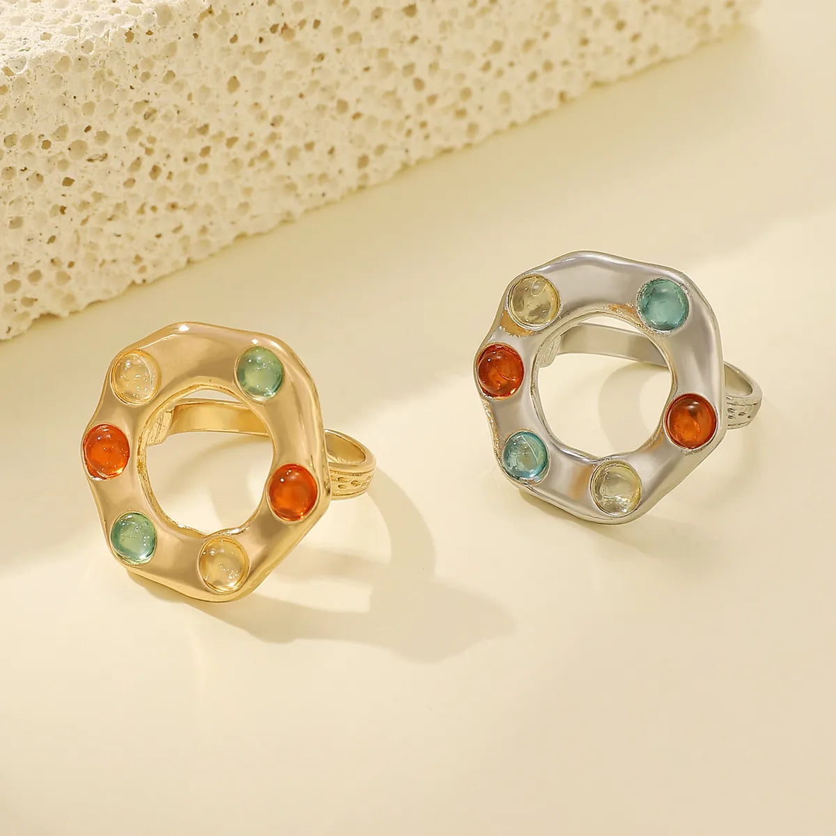 Elegant Geometric Color Block Alloy Women'S Open Rings