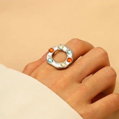 Elegant Geometric Color Block Alloy Women'S Open Rings