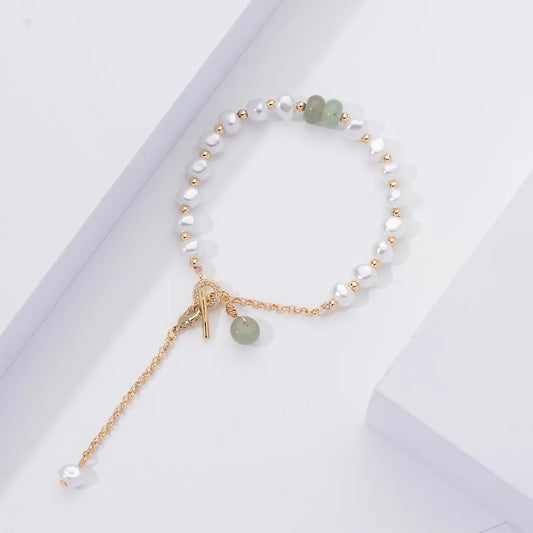 Elegant Geometric Copper Gold Plated Artificial Pearls Glass Bracelets