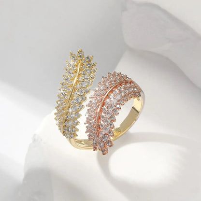 Elegant Geometric Copper Inlay Zircon Open Rings