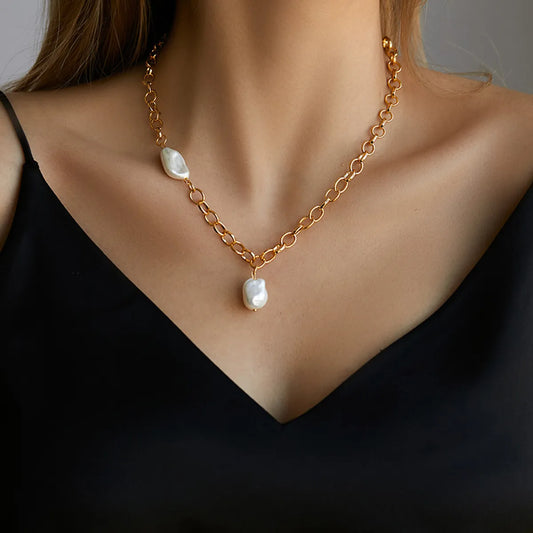 Elegant Geometric Copper Plating Freshwater Pearl Necklace