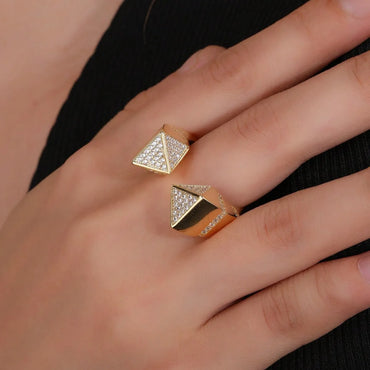 Elegant Geometric Copper Plating Inlay Zircon Gold Plated Open Rings