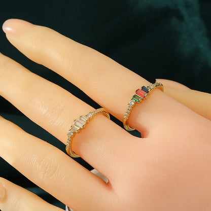 Elegant Geometric Copper Plating Inlay Zircon Open Rings