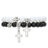 Elegant Geometric Cross Pendant Alloy Black Diamond Imitation Pearl Beaded Handmade Bracelet For Men