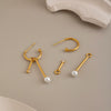 Elegant Geometric Cshaped Detachable Tassel Earrings With Zircon And Pearl Accents Stainless Steel Posts And Vacuum Gold Pvd Plating