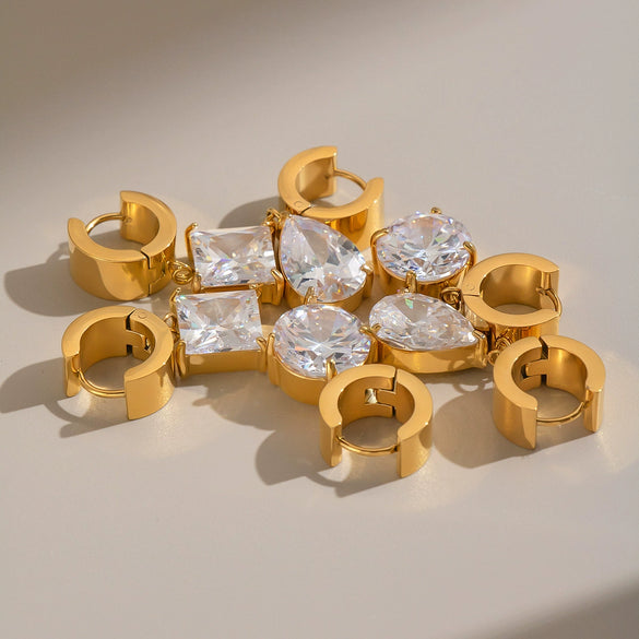 Elegant Geometric Cubic Zirconia Pendant Earrings Goldplated Stainless Steel Jewelry For Women With A Modern Niche Style