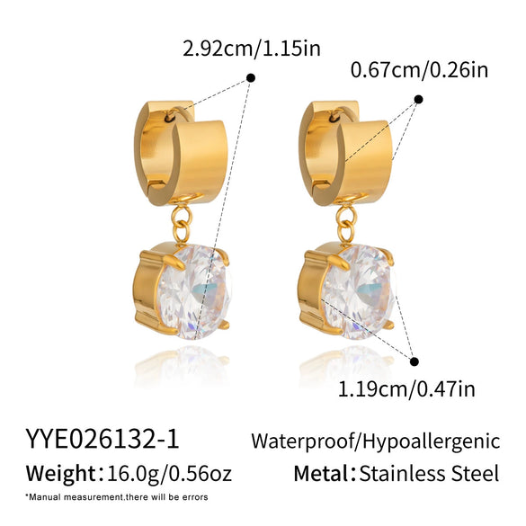 Elegant Geometric Cubic Zirconia Pendant Earrings Goldplated Stainless Steel Jewelry For Women With A Modern Niche Style
