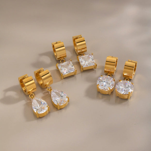 Elegant Geometric Cubic Zirconia Pendant Earrings Goldplated Stainless Steel Jewelry For Women With A Modern Niche Style