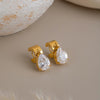 Elegant Geometric Cubic Zirconia Pendant Earrings Goldplated Stainless Steel Jewelry For Women With A Modern Niche Style