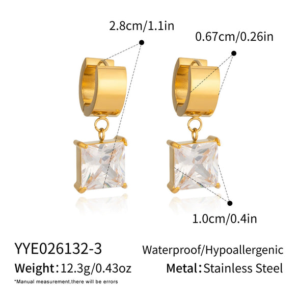 Elegant Geometric Cubic Zirconia Pendant Earrings Goldplated Stainless Steel Jewelry For Women With A Modern Niche Style
