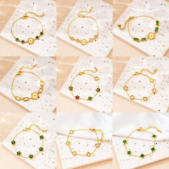 Elegant Geometric Flower Rhombus 304 Stainless Steel Bracelets In Bulk