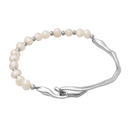 Elegant Geometric Freshwater Pearl Titanium Steel Beaded Plating 18k Gold Plated Bracelets