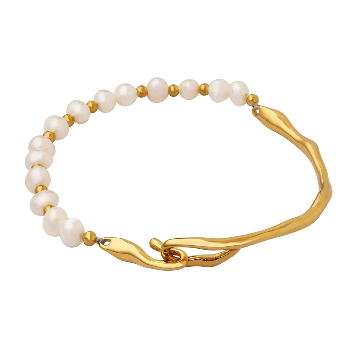 Elegant Geometric Freshwater Pearl Titanium Steel Beaded Plating 18k Gold Plated Bracelets