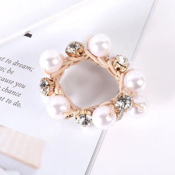 Elegant Geometric Imitation Pearl Rhinestone Hair Tie