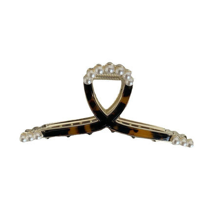 Elegant Geometric Metal Inlay Artificial Pearls Hair Claws