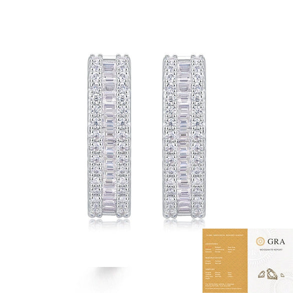 Elegant Geometric Moissanite Inlaid 925 Silver Earrings Unisex