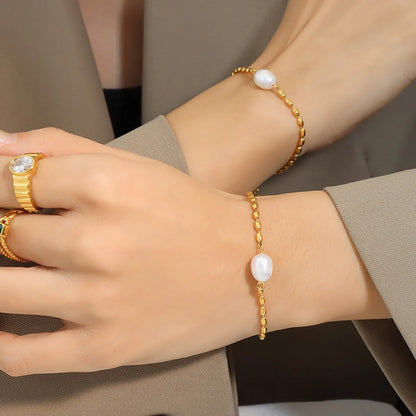 Elegant Geometric Pearl Titanium Steel Plating Bracelets 1 Piece