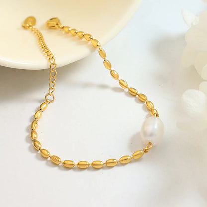 Elegant Geometric Pearl Titanium Steel Plating Bracelets 1 Piece