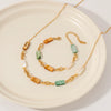 Elegant Geometric Shell Inlay Gold Plated Stainless Steel Necklace And Bracelet Set For Women