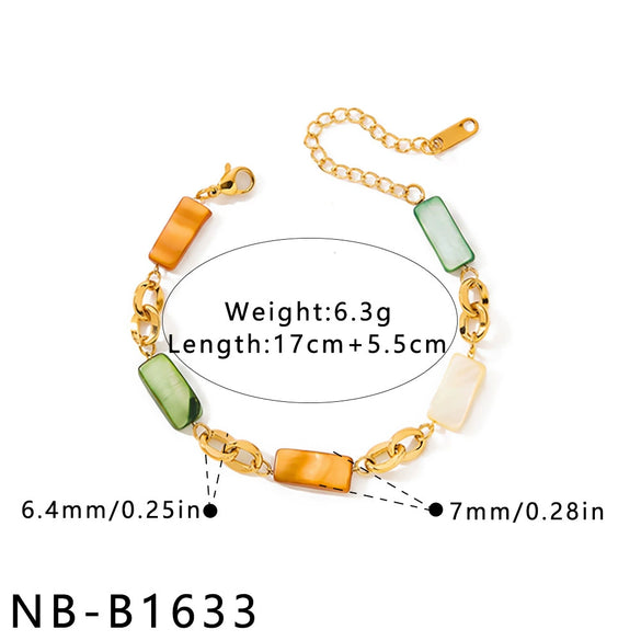 Elegant Geometric Shell Inlay Gold Plated Stainless Steel Necklace And Bracelet Set For Women