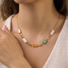 Elegant Geometric Shell Inlay Gold Plated Stainless Steel Necklace And Bracelet Set For Women