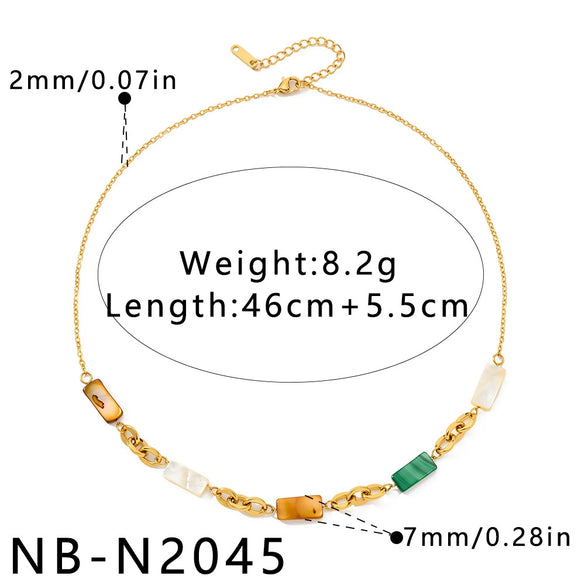 Elegant Geometric Shell Inlay Gold Plated Stainless Steel Necklace And Bracelet Set For Women