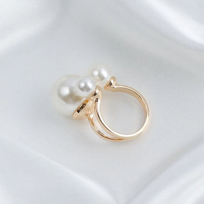 Elegant Geometric Solid Color Imitation Pearl Alloy Women'S Open Rings