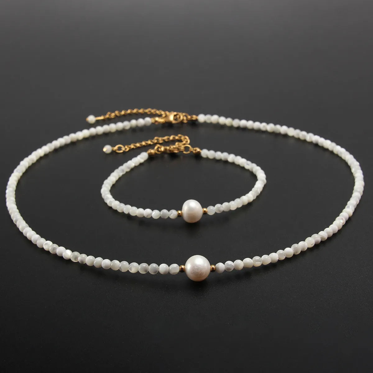 Elegant Geometric Solid Color Stainless Steel Natural Stone Plating 18k Gold Plated Bracelets Necklace