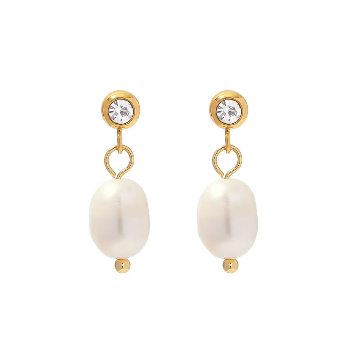 Elegant Geometric Stainless Steel Drop Earrings Gold Plated Pearl Stainless Steel Earrings