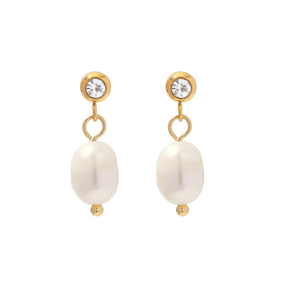 Elegant Geometric Stainless Steel Drop Earrings Gold Plated Pearl Stainless Steel Earrings