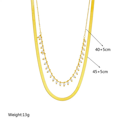 Elegant Geometric Stainless Steel Inlay Artificial Pearls 18k Gold Plated Layered Necklaces