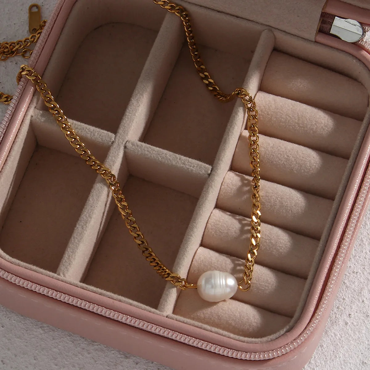 Elegant Geometric Stainless Steel Necklace Inlay Artificial Pearls Stainless Steel Necklaces