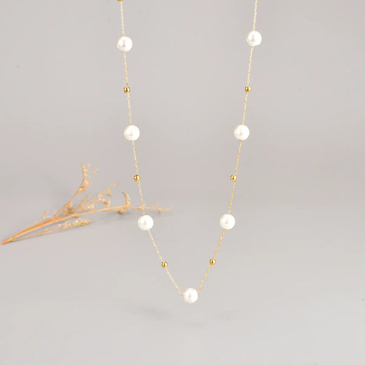 Elegant Geometric Stainless Steel Necklace Plating Artificial Pearl Stainless Steel Necklaces