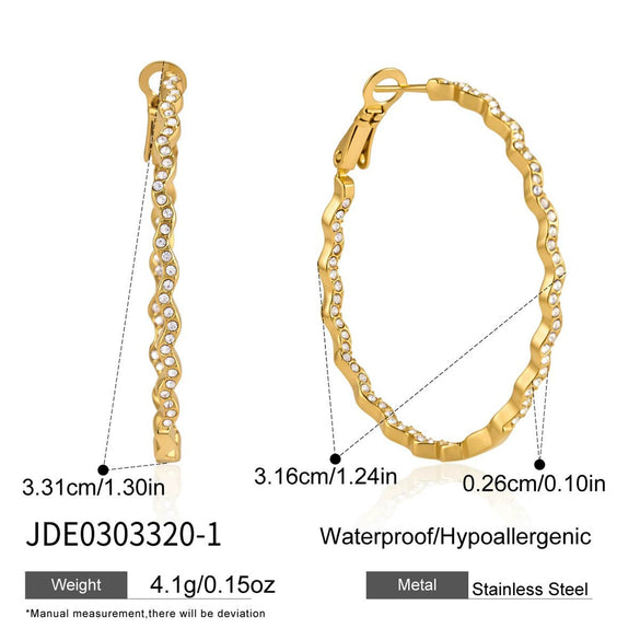 Elegant Geometric Stainless Steel Rhinestone Wave Circle Ear Clips For Women Electroplated Sparkling High End Earrings Wholesale