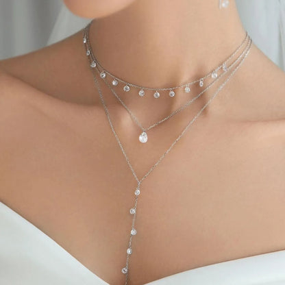 Elegant Geometric Sterling Silver Inlay Zircon White Gold Plated Necklace