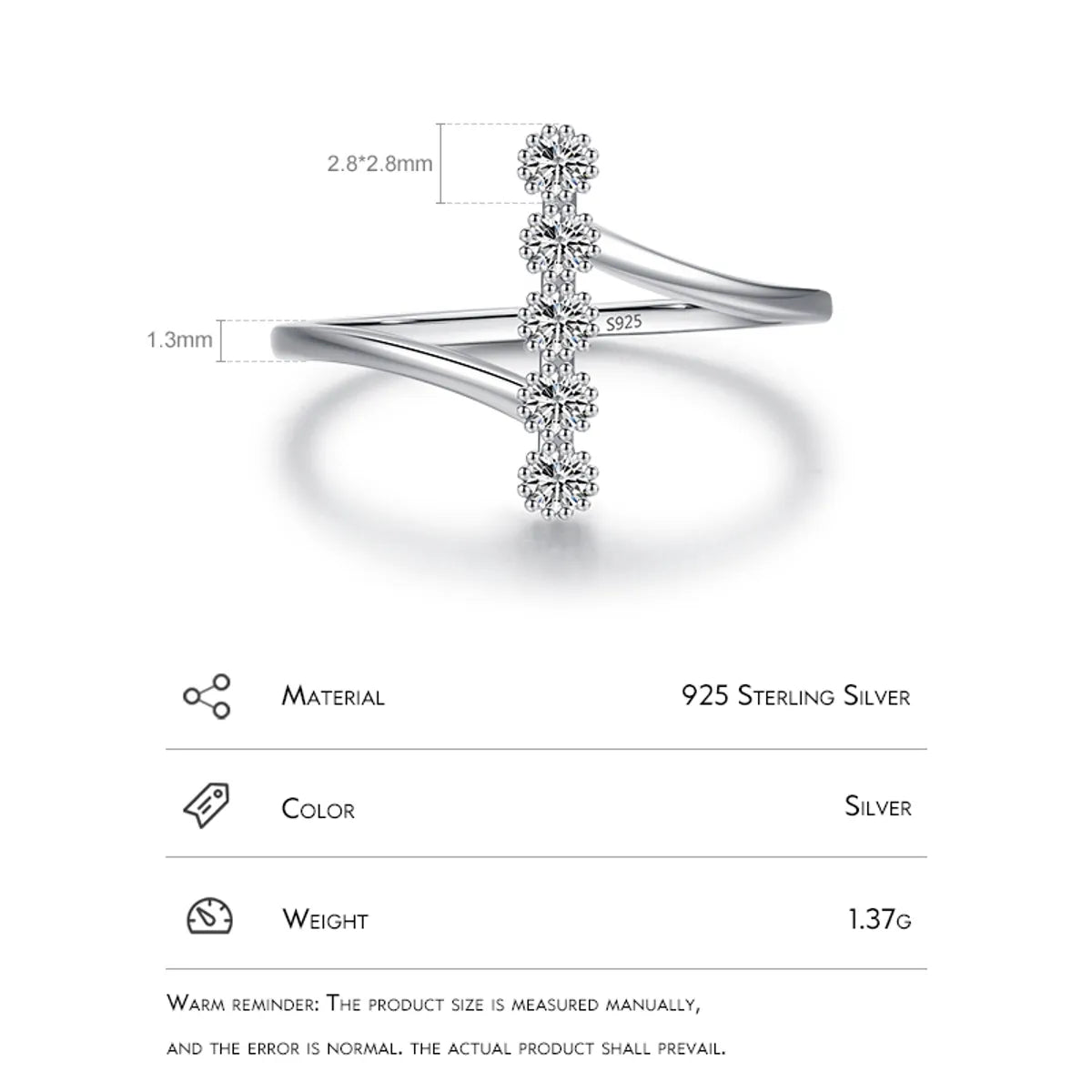 Elegant Geometric Sterling Silver Plating Inlay Zircon Rhodium Plated Rings