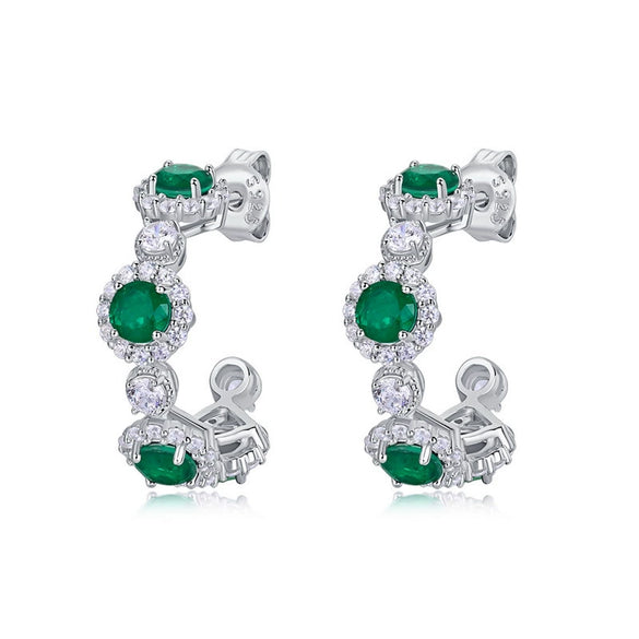 Elegant Geometric Synthetic Emerald Earrings 925 Silver With Diamond Design