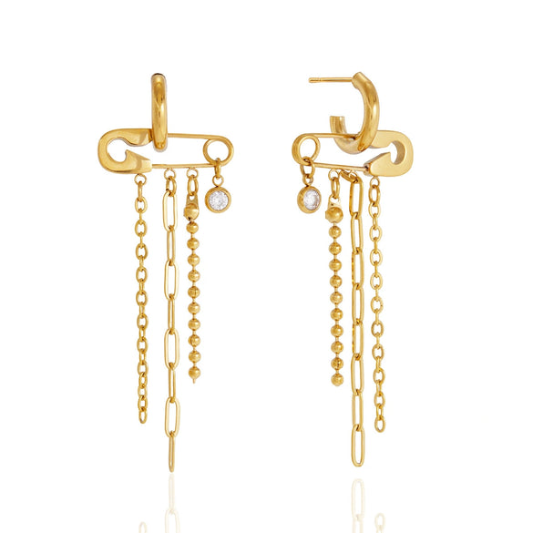 Elegant Geometric Tassel Zircon Earrings For Women Stainless Steel Titanium Steel Stud Earrings Vacuum Gold Plated