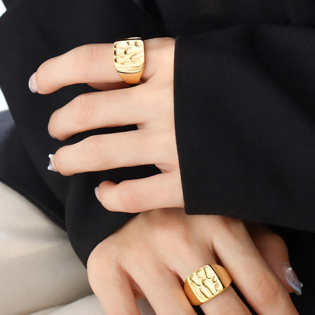 Elegant Geometric Titanium Steel 18k Gold Plated Open Ring In Bulk