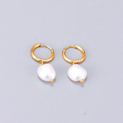 Elegant Geometric Plating Titanium Steel Pearl Drop Earrings