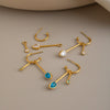 Elegant Geometric Titanium Steel Earrings With Detachable Cshaped Tassels Cubic Zirconia And Vacuum Gold Pvd Plating