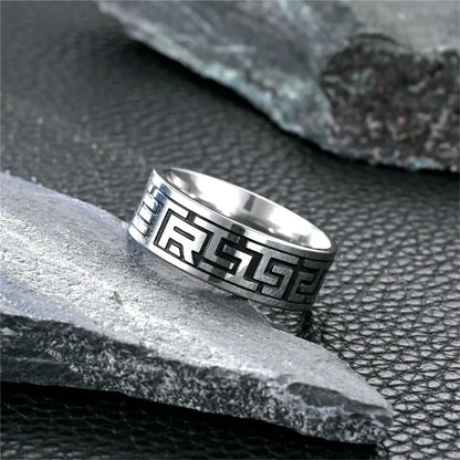 Elegant Geometric Titanium Steel Polishing Carving Unisex Rings