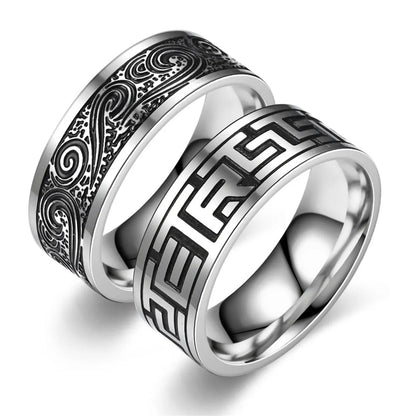 Elegant Geometric Titanium Steel Polishing Carving Unisex Rings